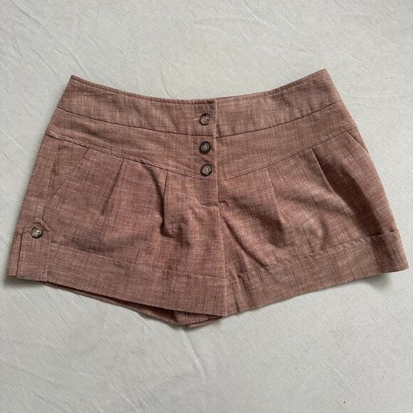 Iz Byer Pants - Vintage Y2K IZ Byer Brown Sz 7 Pleated Cuffed Button Fly Shorts Chic Preppy